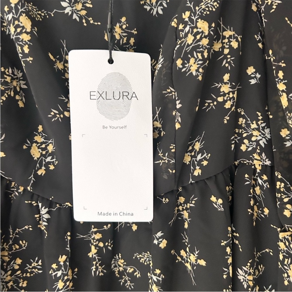 ⭐️ NEW Exlura Black Floral Long Sleeve Mini Dress size small - Picture 7 of 7